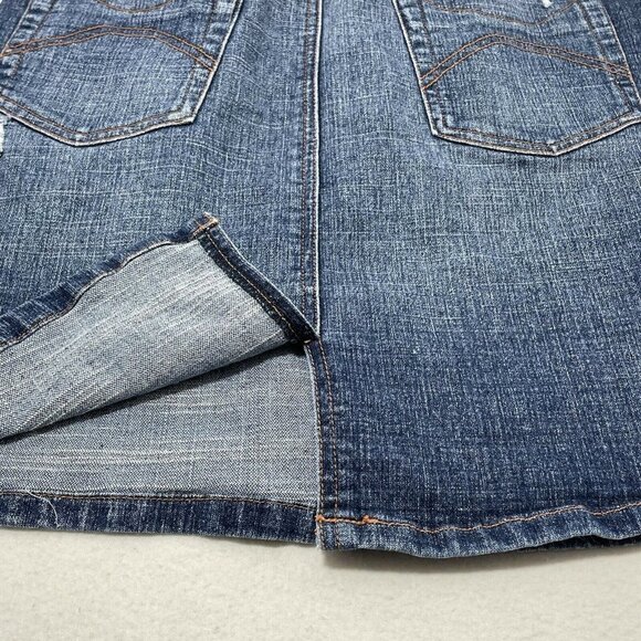 Crest Jean Mini Skirt Size 7/8 Denim Dark Blue Stud Crystal Blink Distressed Hip - Picture 5 of 10